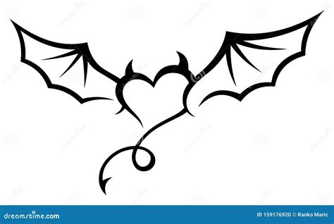 Tribal Tattoo Devils Heart With Wings And Tail Stock Vector