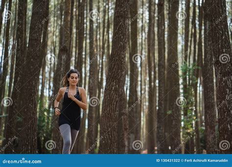 A Woman Ran In Forest Stock Photo Image Of Pretty Healthy 130431322