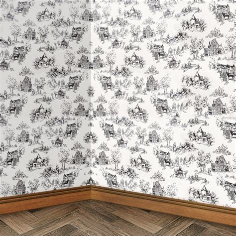 Black White Toile De Jouy Wallpaper