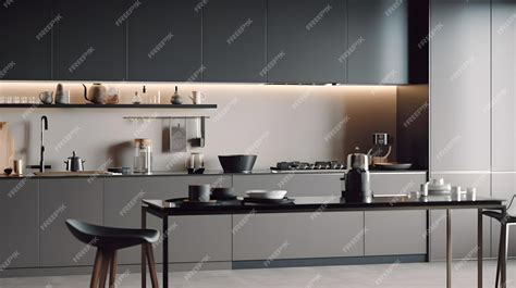 Premium AI Image | A kitchen with a black kitchen island and a black ...