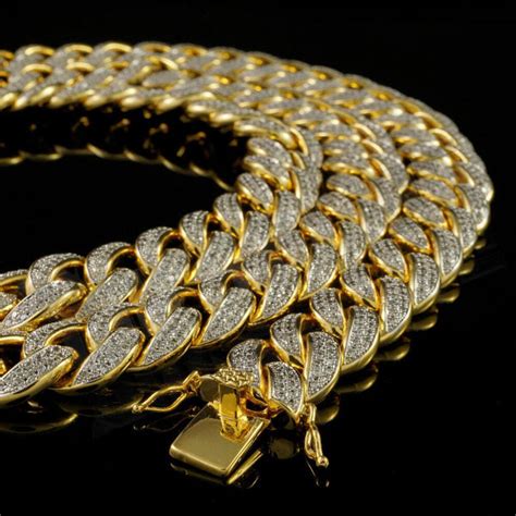 18k Gold 2 Row Iced Cuban Chain Link Miami Niv S Bling