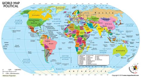 Robinson Projection Political Map Of The World - Cornie Christean