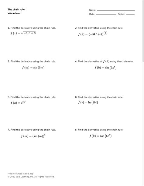 Chain Rule Practice Worksheet Worksheets For Kindergarten