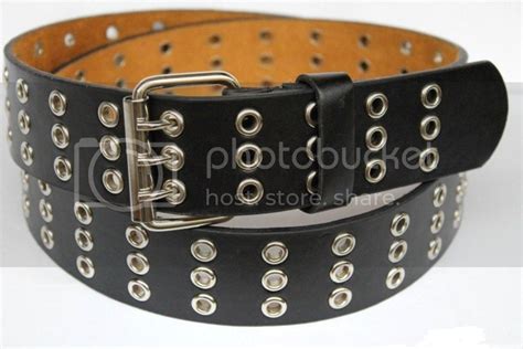 Triple 3 Row Leather Belt With Silver Grommet Holes And Buckle Mens