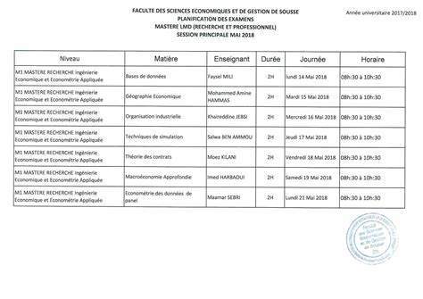 FSEGSO Master Calendrier Des Examens De La Session Principale Et