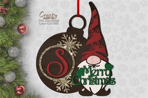 Monogram Christmas Gnome Ornament Svg Glowforge Files Etsy