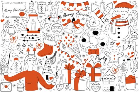 Feliz navidad conjunto de doodle colección de garabatos de bocetos