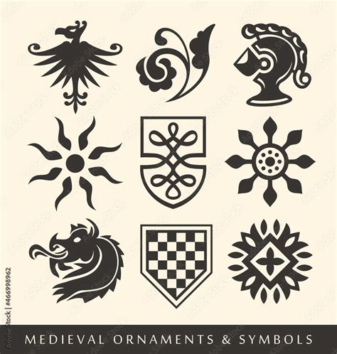 Medieval symbols and ornaments collection. Ancient tribal and ...