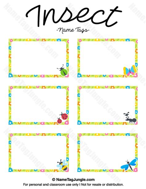 Insect Name Tags Name Tag Templates Name Tags Printable Name Tags