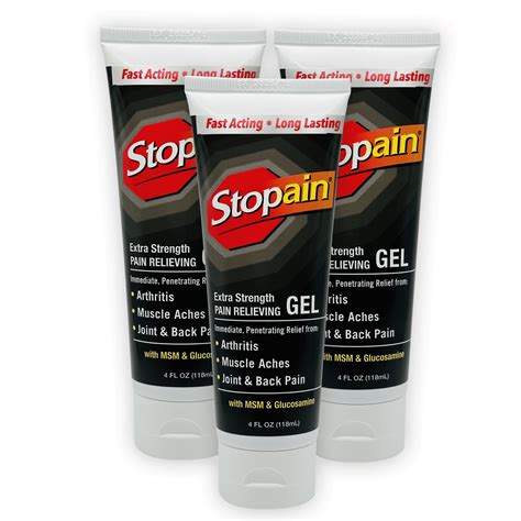 Stopain Pain Relief Gel 4oz 3 Pack USA Made Max Strength Fast Acting