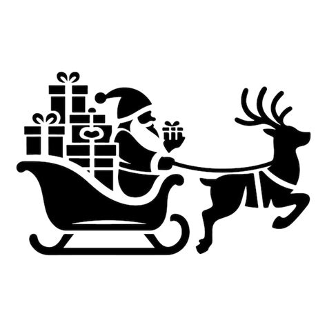 A Black And White Drawing Silhouette Of A Reindeer Sleigh With A Santa On The Back Premium Ai