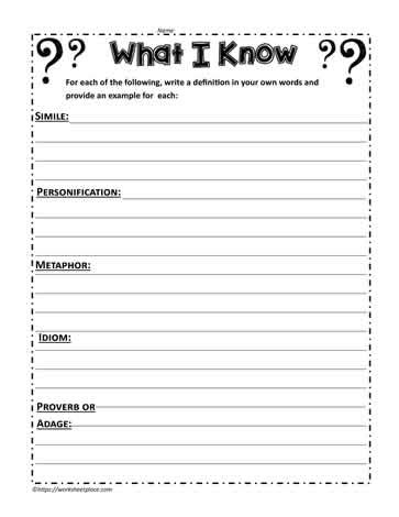 Figurative Language Quiz Worksheets