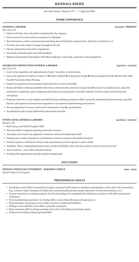 Resume Objective Examples For General Labor