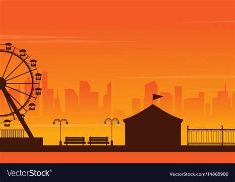 Amusement Park Landscape Silhouette At Sunset Vector Image