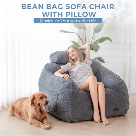 Giant Bean Bag Chair With Pillow For Gaming Dusty Blue Maxyoyo