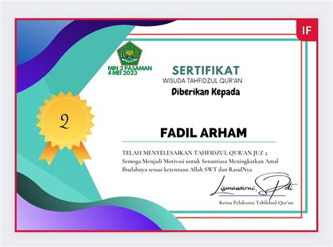 SERTIFIKAT WISUDA TAHFIDZ 2 JUZ MIN 2 PASAMAN