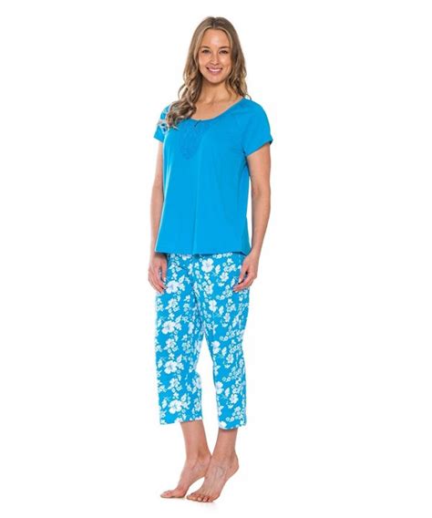 Womens Cotton Capri Pajama Set Turquoise Cf180d5y4cr