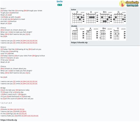 Chord: Smile - tab, song lyric, sheet, guitar, ukulele | chords.vip