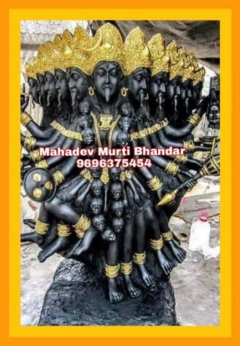 Painted Hindu Black Marble Maa Kali Statue For Worship Size Inch