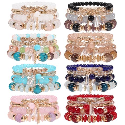 Bohemian Bracelets For Women Stretch Multilayer Colorful Beads Bracelet