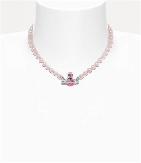 Kitty Pearl Necklace In Platinum Rose Crystal Rose Enamel Vivienne Westwood®