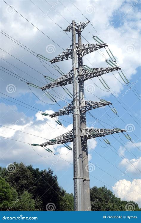 Country Landscape With Power Line Metal Pylon Stock Photo Image Of