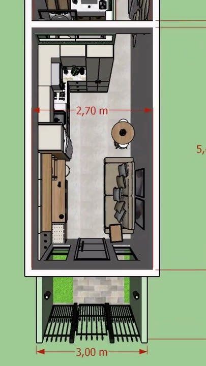 MINI CASA PROJETO DE CASA PEQUENA EM TERRENO 3 X 15m 3dhouseplan