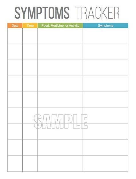 Symptoms Tracker Printable For Health And Medical Instant Etsy Symptom Tracker Printable