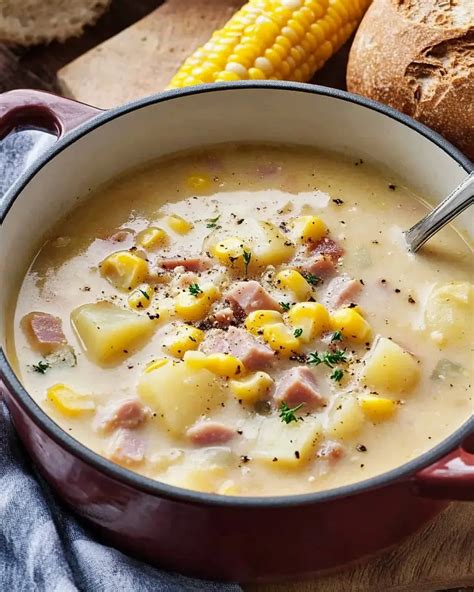 creamy ham potato  corn chowder  cozy delight flavorful haven