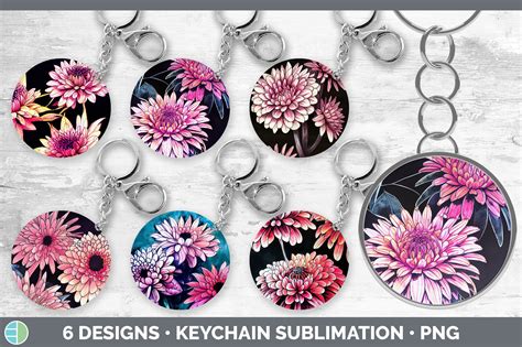 Chrysanthemums Keychain Bundle Keyring Graphic By Enliven Designs