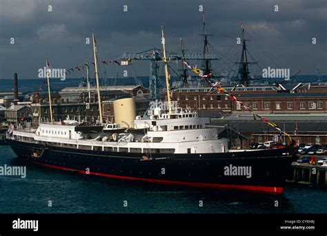 Queen Elizabeth's Royal Yacht Britannia is moored at the quayside at ...