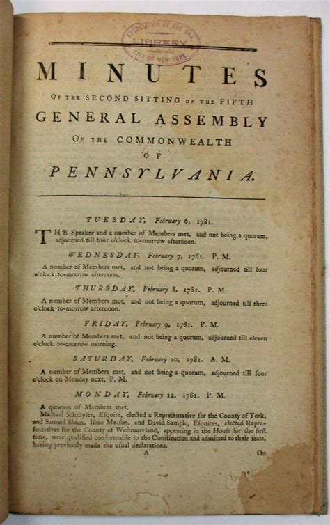 Minutes Of The Fourth Sitting Of The Fourth General Assembly Of The Commonwealth Of Pennsylvania