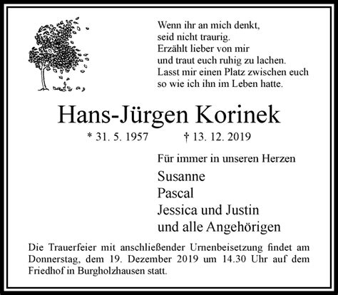 Traueranzeigen Von Hans J Rgen Korinek Trauer Rheinmain De