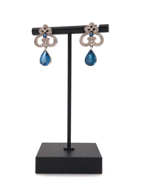 Lot 14k White Gold 818ctw London Blue Topaz Diamond Dangle Earrings