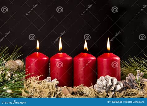 Fourth Advent Candle Burning Stock Photo - Image of tree, advent: 137207538