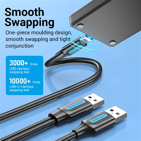 Vention USB C Cable With Dual USB Power Supply Fast Charging FCP QC3 0