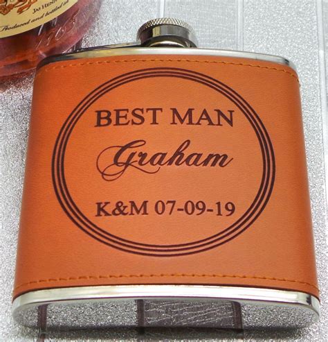 Personalised Hip Flask Pocket 6oz Leather Engrave T Groom Best Man