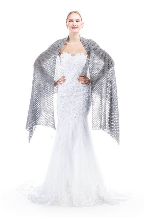 Knitted Lace Wedding Shawl Wrap Gray Vobelle