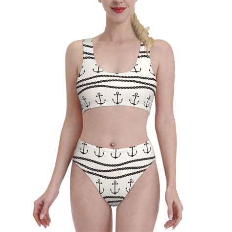 Lukts Women High Waisted Bikini Set Anchors And Ropes Swimsuit Piece