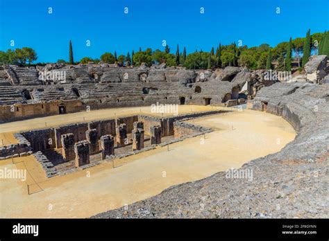 The Roman Amphitheatre At Italica Spain Stock Photo Alamy