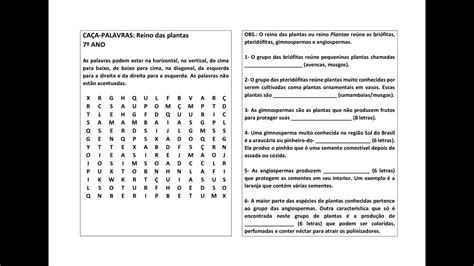 Caça palavras 7º ano Reino das plantas YouTube