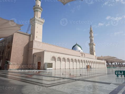 Beautiful Daytime View Of Masjid Al Nabawi Medina Saudi Arabia