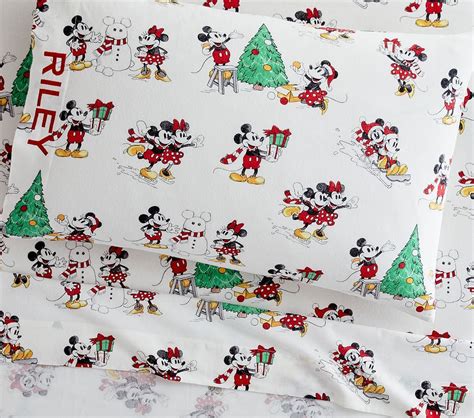 Disney Mickey Mouse Holiday Flannel Sheet Set Pillowcases Disney