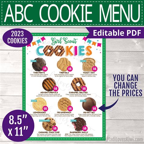 2023 Abc Girl Scout Cookie Menu Printable Sale Flyer Instant Etsy Girl Scouts Abc Cookies