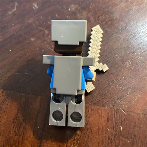 Lego Steve Silver Armor Minecraft Minifigure W Hammer Minifig HTF Rare