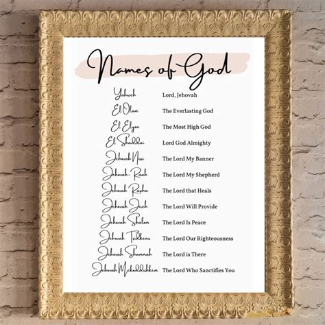 Names Of God Wall Art Christian Inspirational Design Digital Print