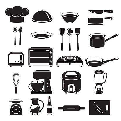 Kitchen Equipment Icons Set Monochrome Stock Clipart Royalty Free