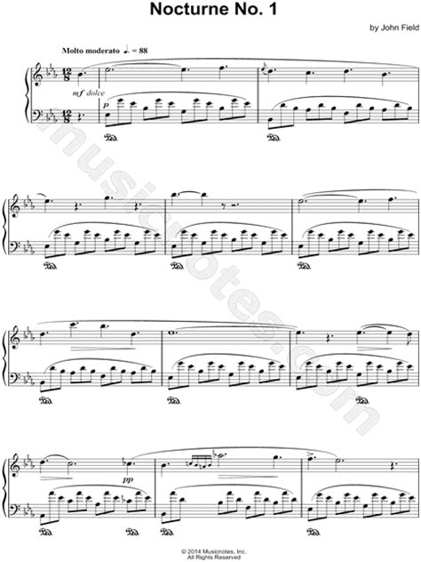 John Field Nocturne No 1 Sheet Music Piano Solo In Eb Major