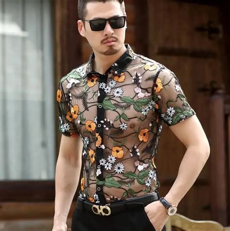 Summer Mens See Through Silk Shirts Men Fashion Thin Soft Short Sleeve