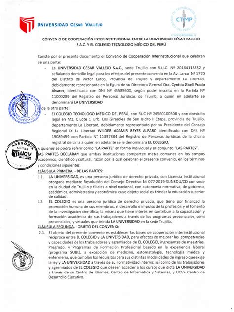 Convenio De CooperaciÓn Institucional Entre La Ucv Y Ctmp Pdf